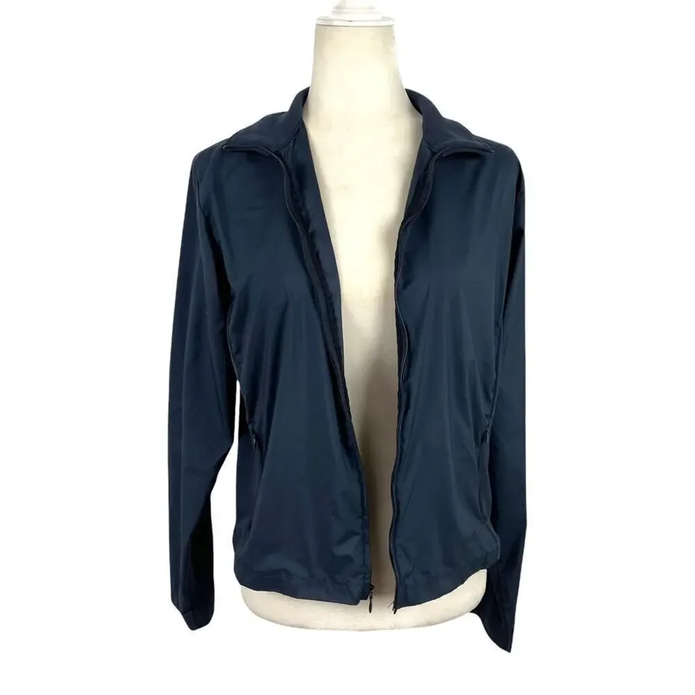 Nike Swoosh Boys Mixed Media Navy Jacket Nylon Front High Neck Large 12/14
